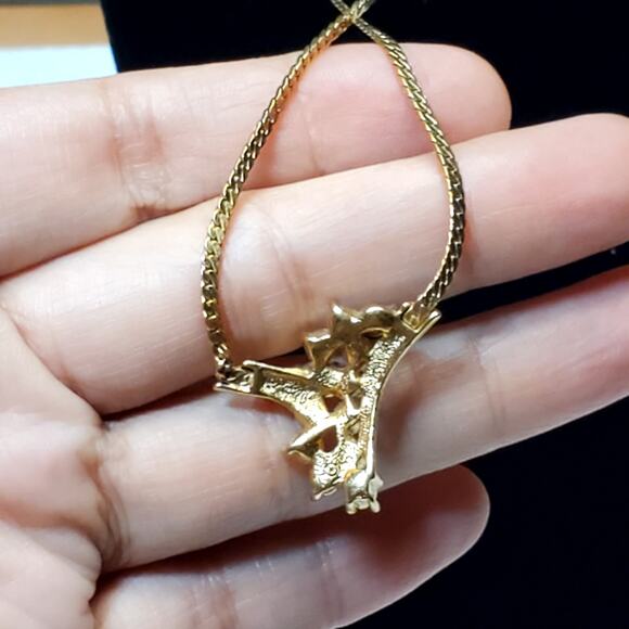 Vintage 80s Avon Gold Tone Clear Rhinestone Crescent Cocktail Necklace 18" - Picture 3 of 5